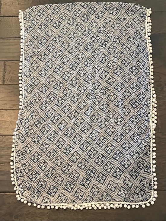 Tory Burch | Accessories | Tory Burch Scarf Light Pink Navy  Tory Burch Geometric Pom Pom Scarf - Pink & Navy Modal Cashmere Wrap